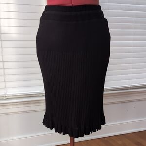 Vintage Y2K DKNY Ribbed Ruffle Hem Whimsy Goth Grunge Witchy Minimalist Skirt